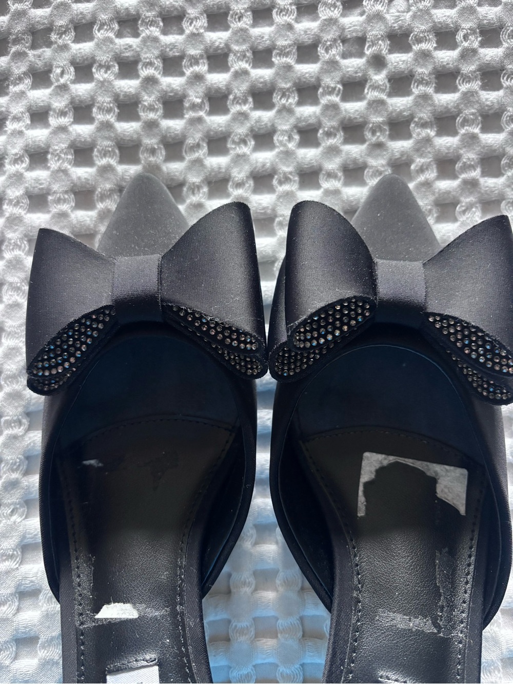 Steve Madden Black Pointed Bow Flats with Crystal Accents